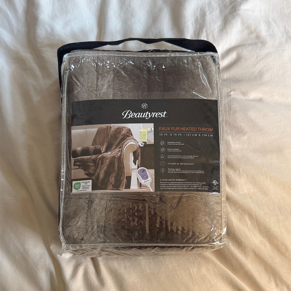 Faux-Fur Heated Throw - Brown